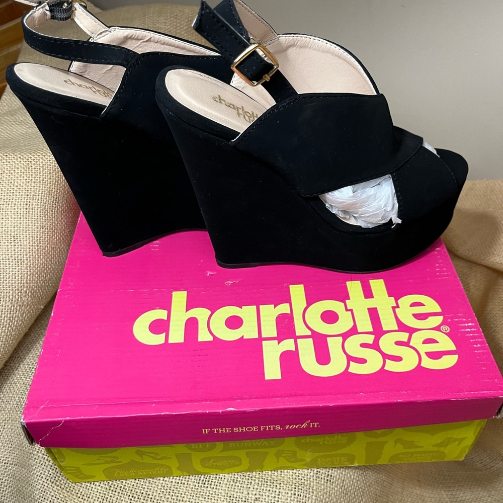 Charlotte Russe Florence Black Nubuck (suede)Wedges